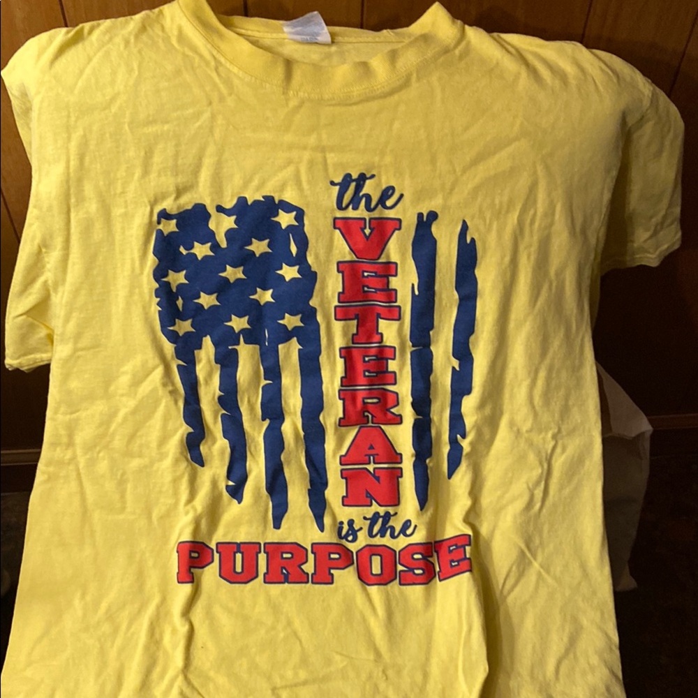 Yellow men’s TShirt with Blue and Red Graphic